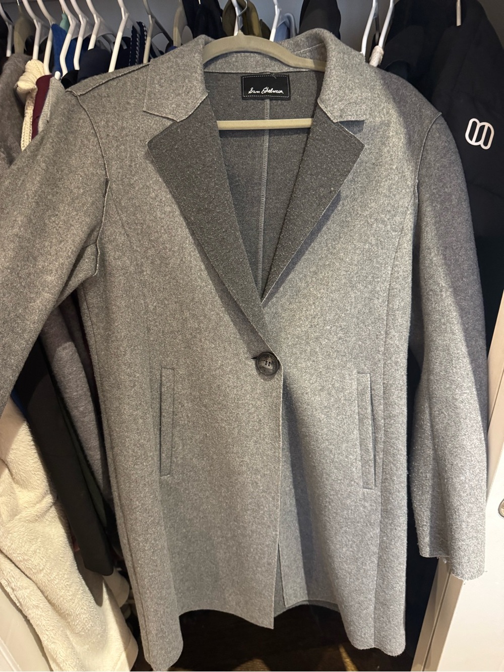 Sam Edelman Grey Single-Button Wool-Blend Blazer Coat